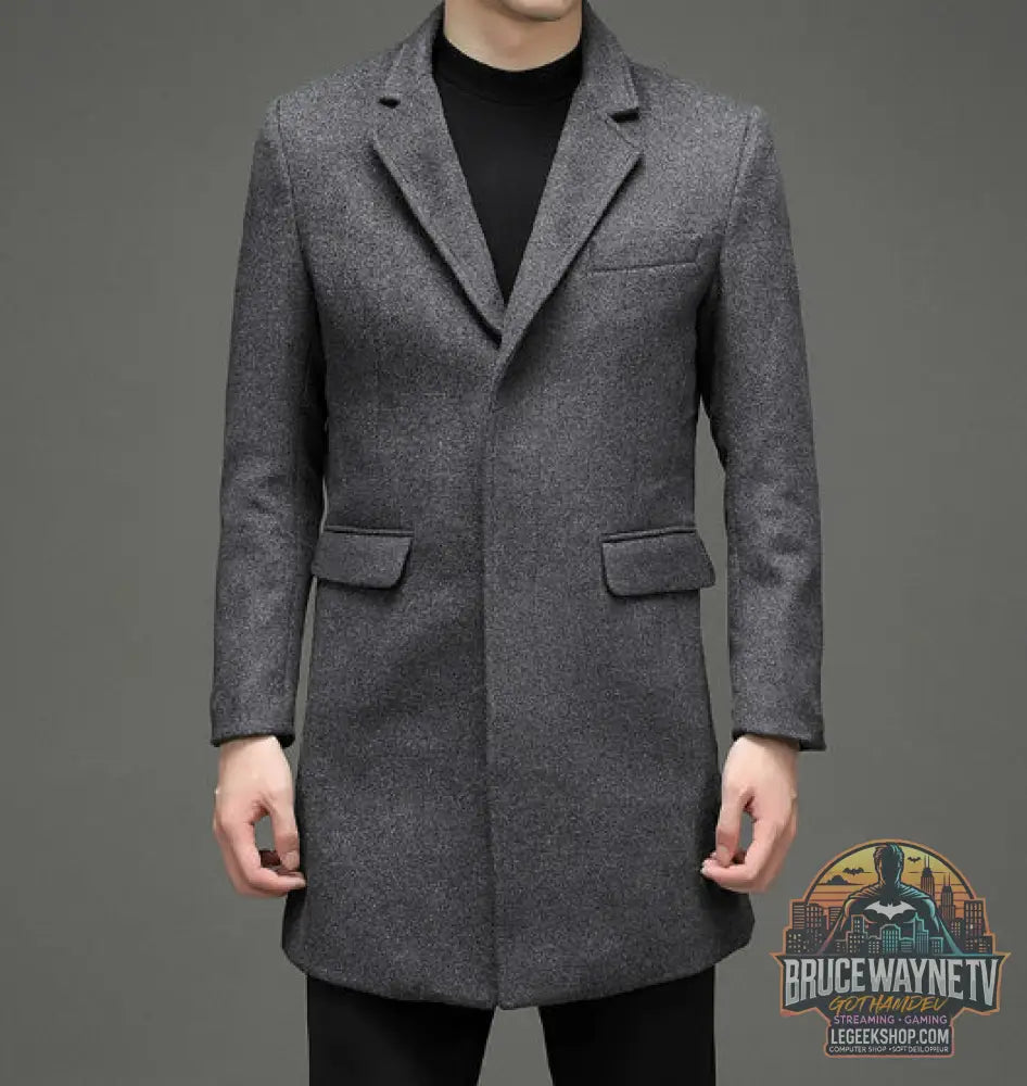 Manteau Long Homme Laine Hiver Col Costume Poches Multiples Gris Noir - Grey 02 / 2XL - Manteau Homme