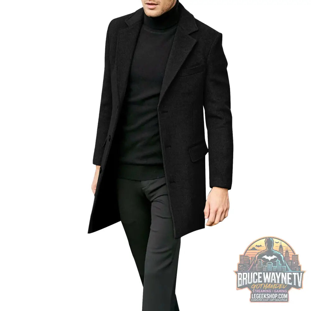 Manteau Long Homme Laine Hiver Col Costume Poches Multiples Gris Noir - Manteau Homme