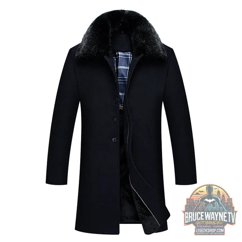 Manteau Long Laine Homme Hiver Élégant - Black / 3XL - Manteau Long Homme
