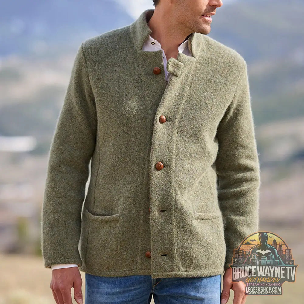 Manteau Mi-Long Homme Laine Décontracté Trench Coat Poches - Green / L - Manteau Homme