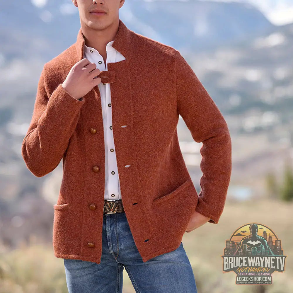 Manteau Mi-Long Homme Laine Décontracté Trench Coat Poches - Orange / L - Manteau Homme