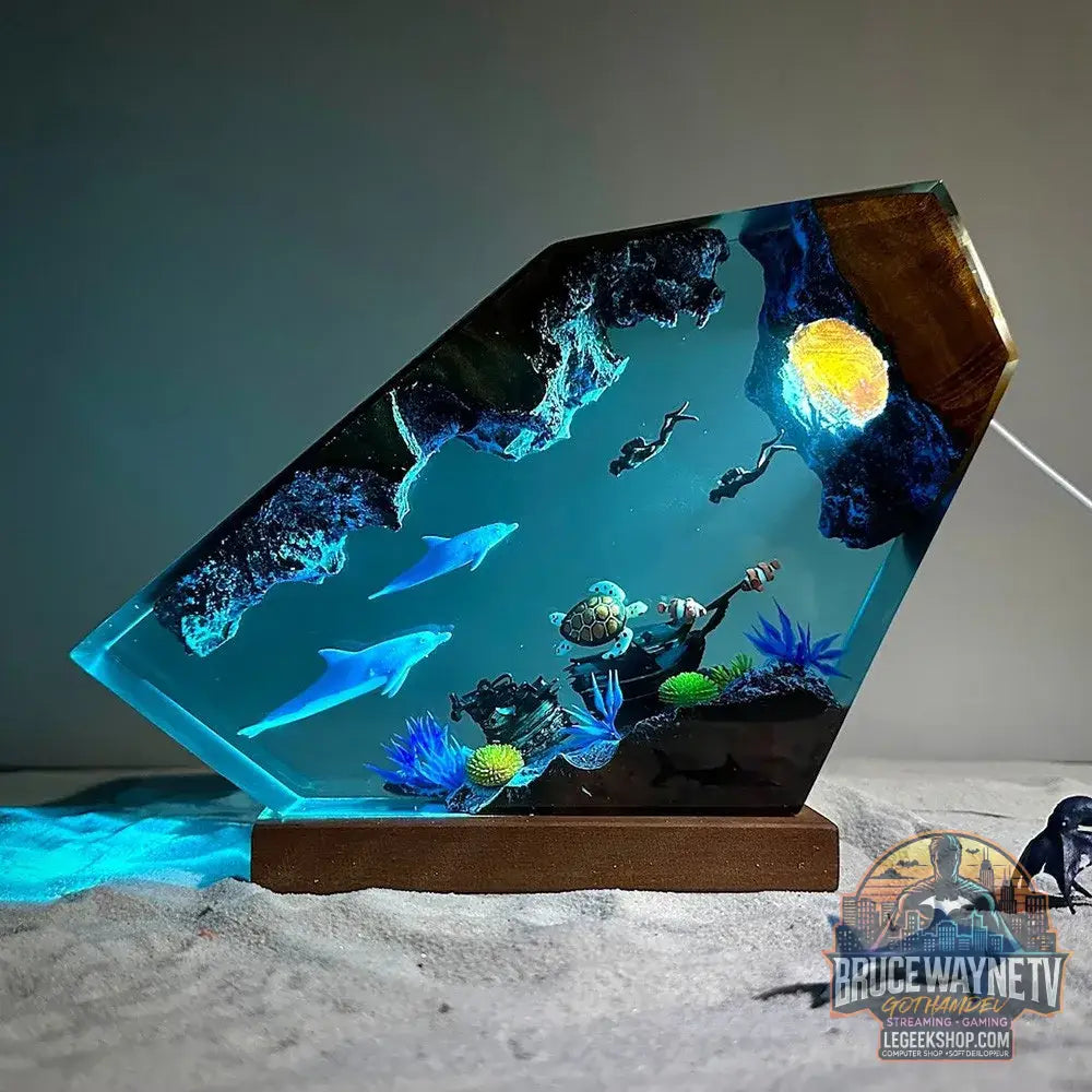 Micro-paysage marin de guérison artisanat en résine ornements lumineux décorations de bureau baleine créative cadeaux