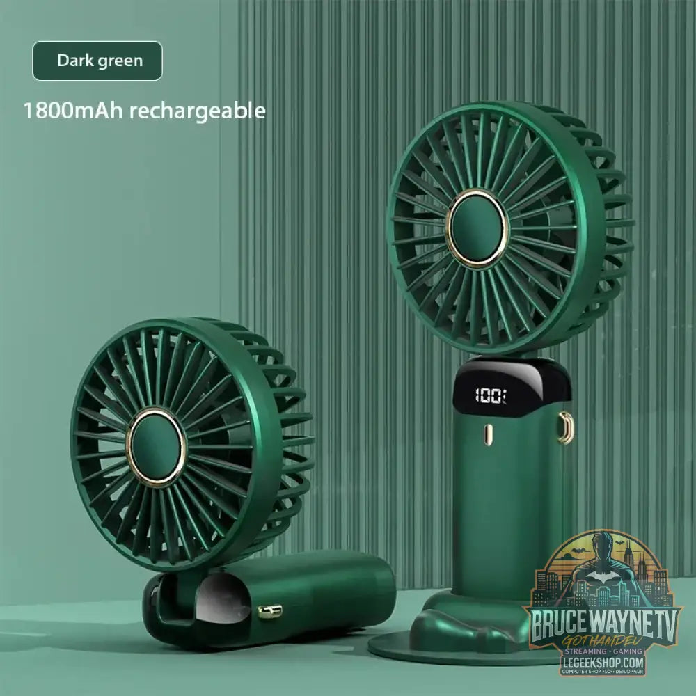 Mini ventilateur de cou portable avec support de téléphone et écran d’affichage aste par USB Gér5 Speed 1800mAh - vert