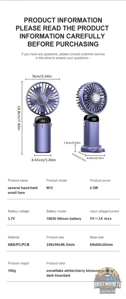 Mini ventilateur de cou portable avec support de téléphone et écran d’affichage aste par USB Gér5 Speed 1800mAh