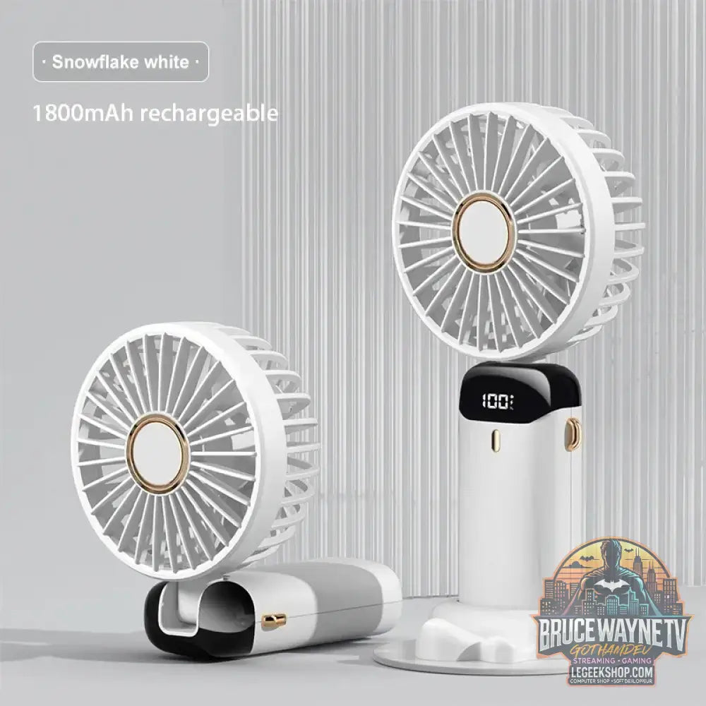 Mini ventilateur de cou portable avec support de téléphone et écran d’affichage aste par USB Gér5 Speed 1800mAh - BLANC
