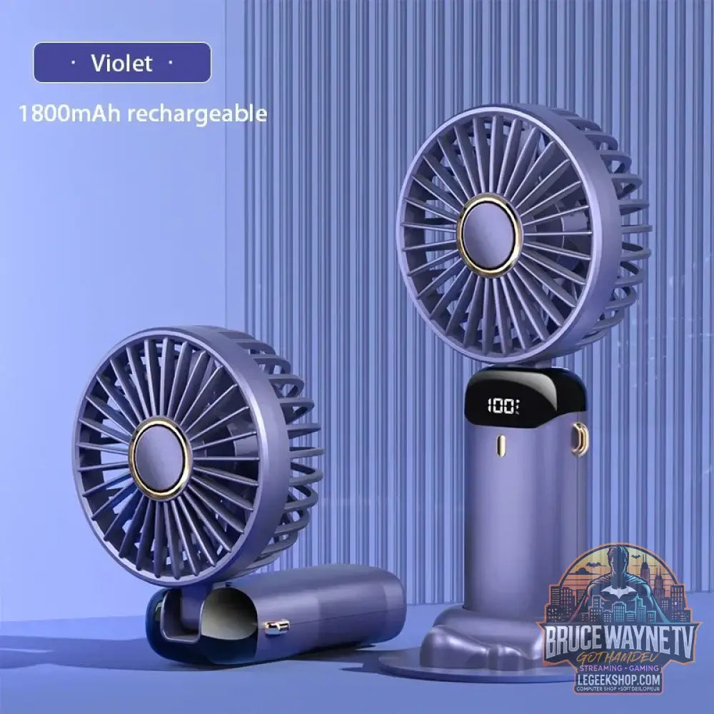 Mini ventilateur de cou portable avec support de téléphone et écran d’affichage aste par USB Gér5 Speed 1800mAh - Violet