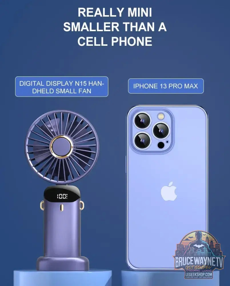 Mini ventilateur de cou portable avec support de téléphone et écran d’affichage aste par USB Gér5 Speed 1800mAh