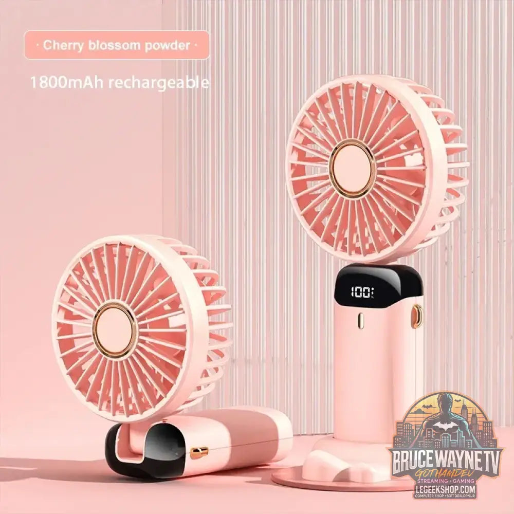 Mini ventilateur de cou portable avec support de téléphone et écran d’affichage aste par USB Gér5 Speed 1800mAh - Rose