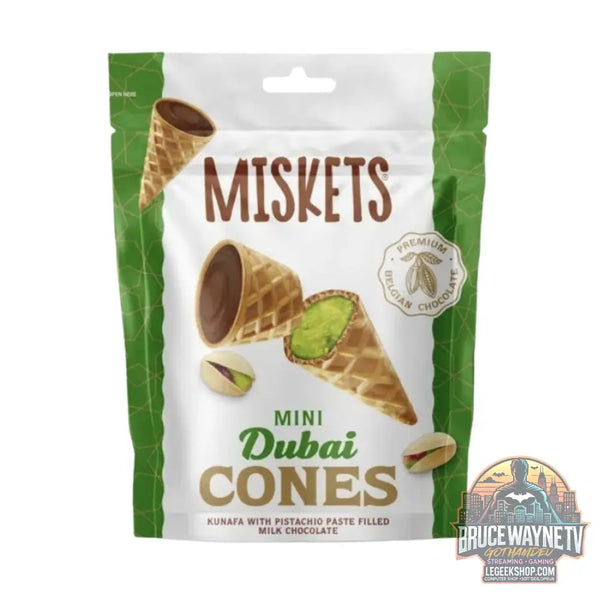 Miskets Mini Dubai Cones cornets de gaufrette garnis de pistache et chocolat au lait de 50g (Pack de 12) - Snacks &