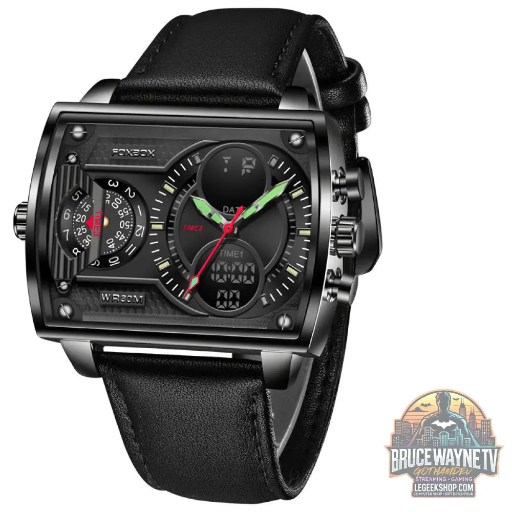 Montre Quartz Électronique Double Affichage Carrée Multifonction - Black - Montre