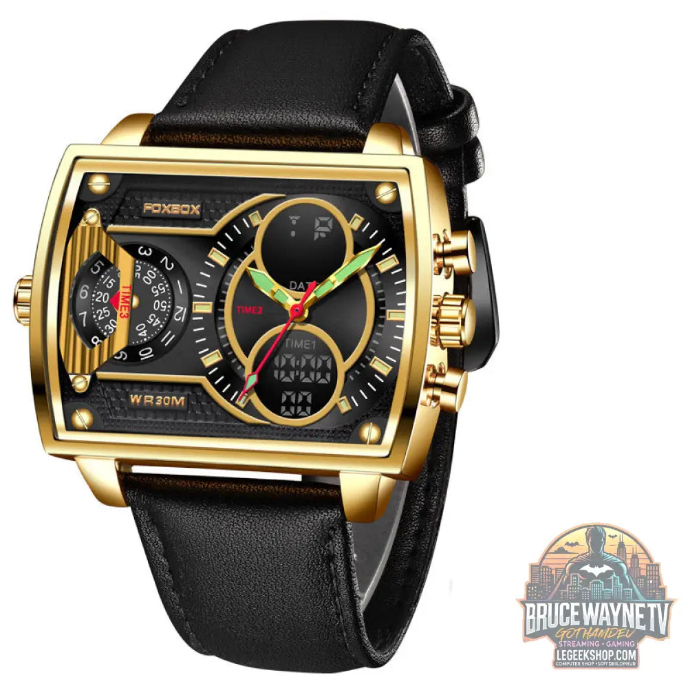 Montre Quartz Électronique Double Affichage Carrée Multifonction - Gold black - Montre