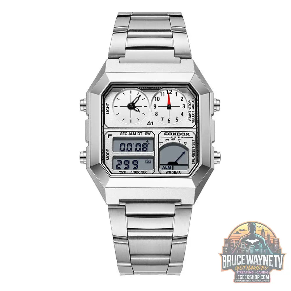 Montre Sport Multifonction Double Affichage Étanche Chronomètre - Silver White - Montre Sport