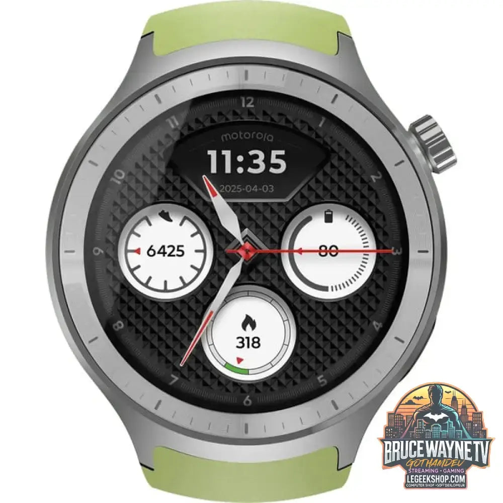Motorola moto watch, Smartwatch silber, mit silbernem Edelstahl-Armband und grünem Silikon-Armband - Motorola - vue 2