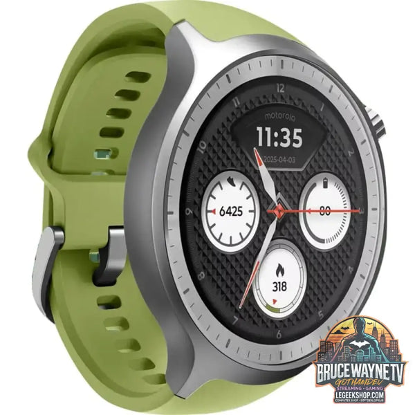 Motorola moto watch, Smartwatch silber, mit silbernem Edelstahl-Armband und grünem Silikon-Armband - Motorola
