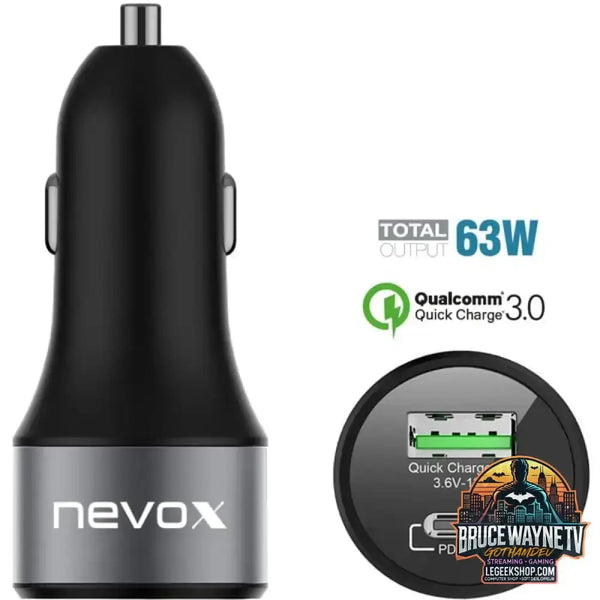 Nevox USB PD Type C + QC 3.0 Kfz Ladeadapter, Ladegerät schwarz - Nevox