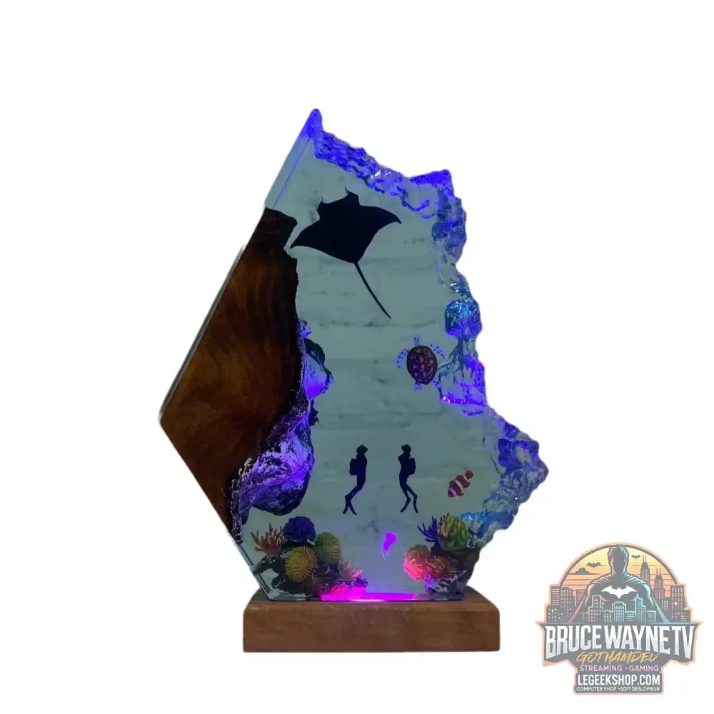 Nouvelle atmosphère Couple Divers Manta Ray résine ornements lumineux résine époxy océan décoration de la maison