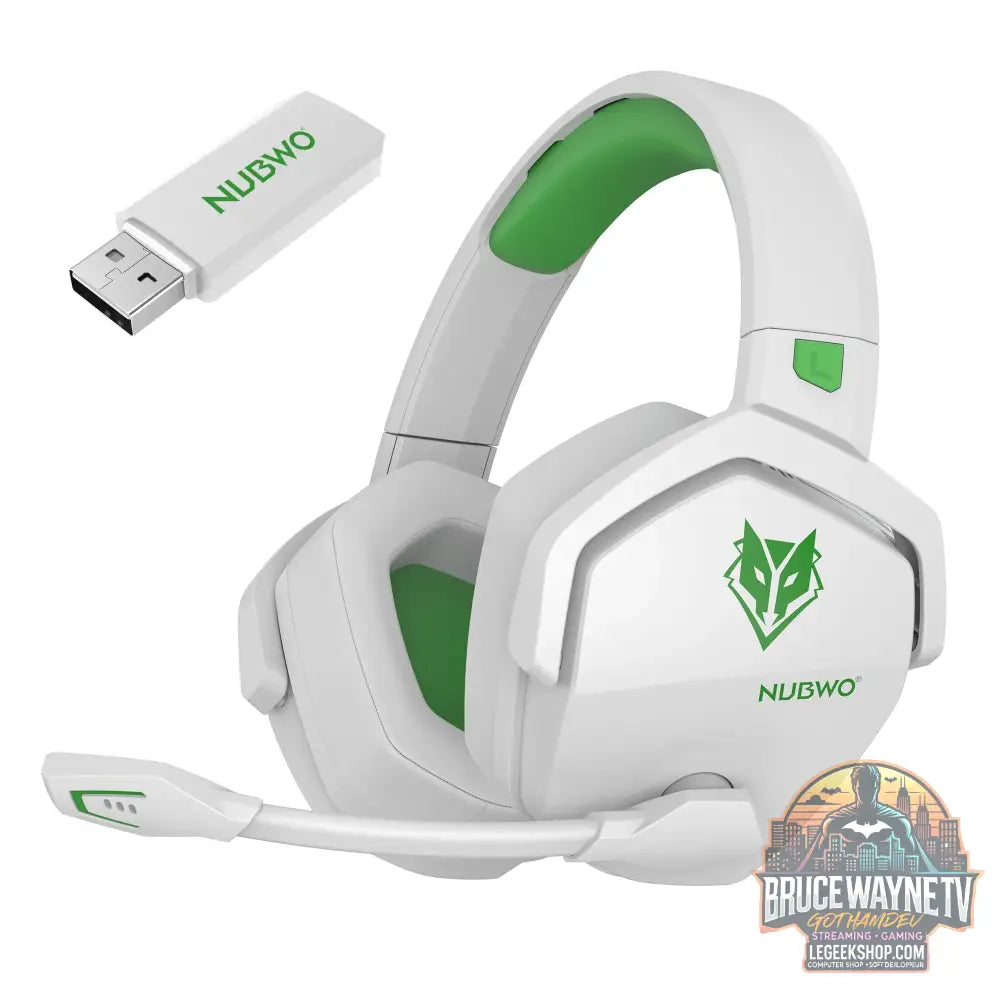 NUBWO G06 Double Casque Gaming Sans Fil 2.4GHz/BT 5. - WhiteGreen - Casque Gaming