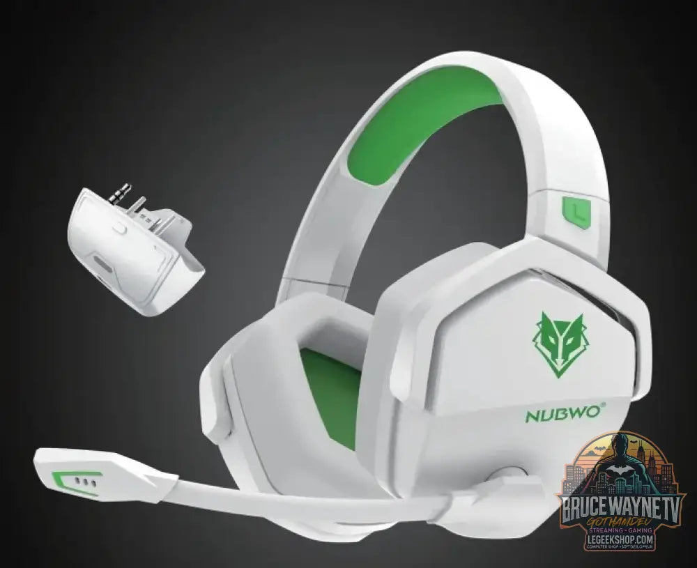 NUBWO G06 Double Casque Gaming Sans Fil 2.4GHz/BT 5. - WhiteGreenXBOX - Casque Gaming