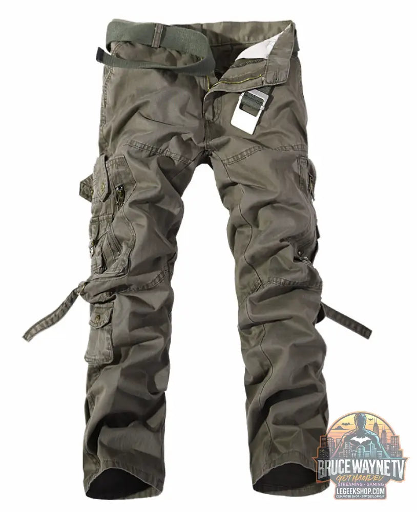 👖 Pantalon Cargo Homme Multi-Poches Coton Lavé Style Militaire 👖 - Army green / 28 / Without belt - Pantalon Cargo Homme
