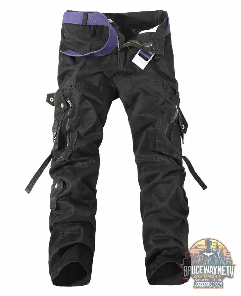 👖 Pantalon Cargo Homme Multi-Poches Coton Lavé Style Militaire 👖 - Black / 28 / Without belt - Pantalon Cargo Homme