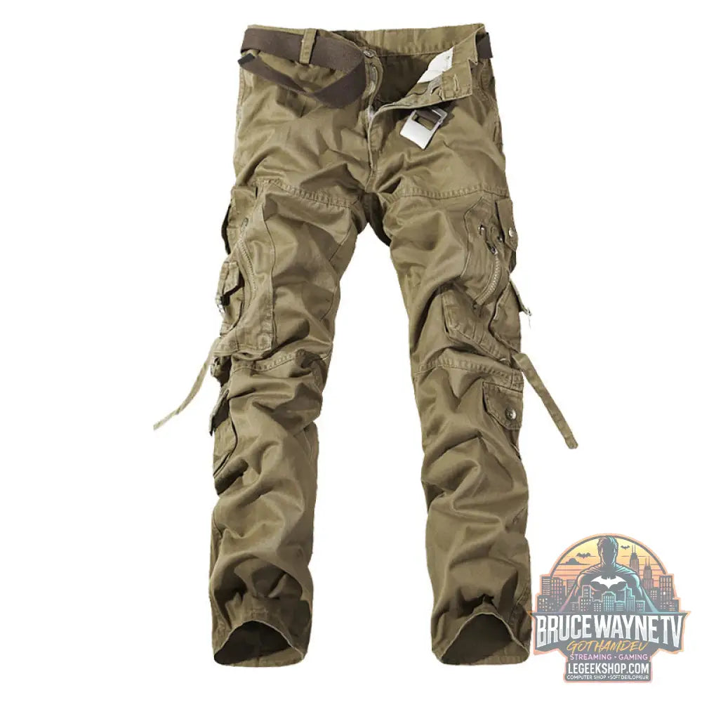 👖 Pantalon Cargo Homme Multi-Poches Coton Lavé Style Militaire 👖 - Khaki / 28 / Without belt - Pantalon Cargo Homme