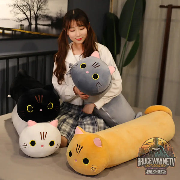 Peluche Chat Géante Coussin Oreiller Long Doux Décoration - Peluche