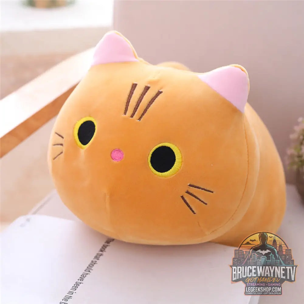 Peluche Chat Géante Coussin Oreiller Long Doux Décoration - Yellow / 35cm - Peluche