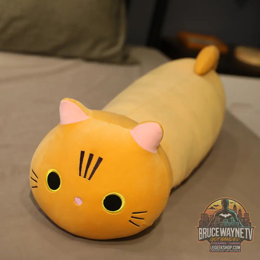 Peluche Chat Géante Coussin Oreiller Long Doux Décoration - Yellow / 100cm - Peluche