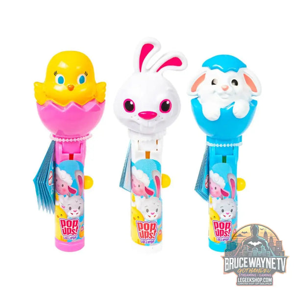 Pop Ups! Lollipos Easter bonbon au goût de fraise avec emballage surprise de 10g (Paquet de 12) - Snacks & boissons