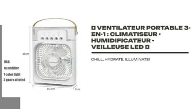 🎐 VENTILATEUR PORTABLE 3-EN-1 : Climatiseur &bull; Humidificateur &bull; Veilleuse LED 🎐 by@Outfy
