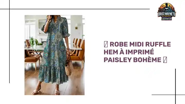 👗 Robe midi ruffle hem &agrave; imprim&eacute; paisley boh&egrave;me 👗 by@Outfy