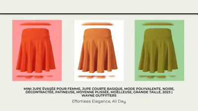 Mini jupe &eacute;vas&eacute;e pour femme, jupe courte basique, mode polyvalente, noire, d&eacute;contract&eacute;e, patineuse, moyenne pliss&eacute;e, moelleuse, grande taille, 2023 | Wayne Outfitters by@Outfy