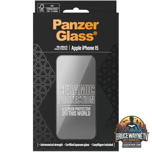 PanzerGlass Ceramic Displayschutz Ultra-Wide Fit, Schutzfolie transparent, iPhone 15, EasyAligner - Beschaffenheit: Glänzend