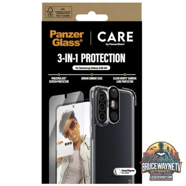 PanzerGlass Flagship 3-in-1 Set transparent/weiß, Samsung Galaxy A36 5G, QI-kompatibel, EasyAligner - PanzerGlass