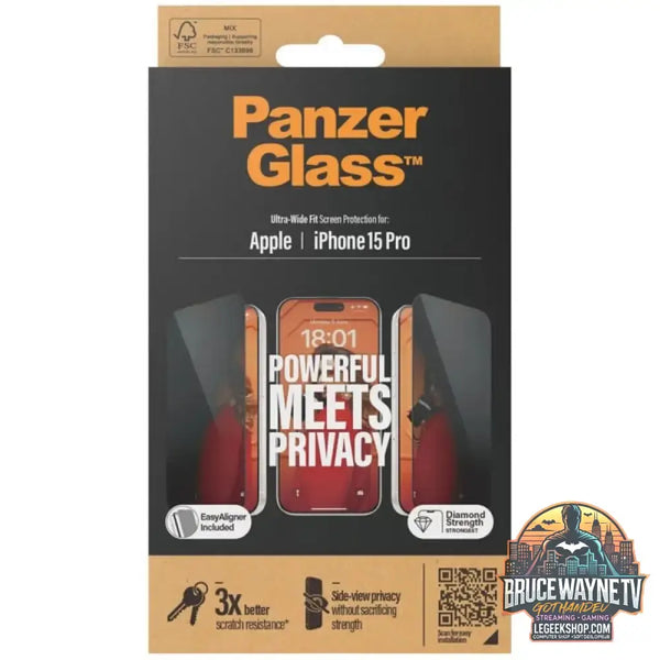 PanzerGlass Privacy Displayschutz Ultra-Wide Fit, Schutzfolie transparent, iPhone 15 Pro, EasyAligner - PanzerGlass