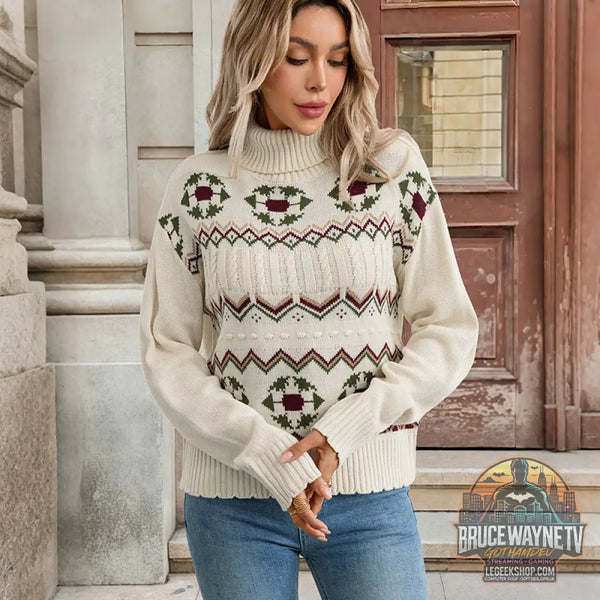 Pull Femme Col Roulé Motif Ethnique Sweet Loose - Pull Femme