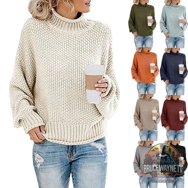 🧶 Pull Femme Col Roulé Tricoté Uni Casual 🧶 - Pull Femme