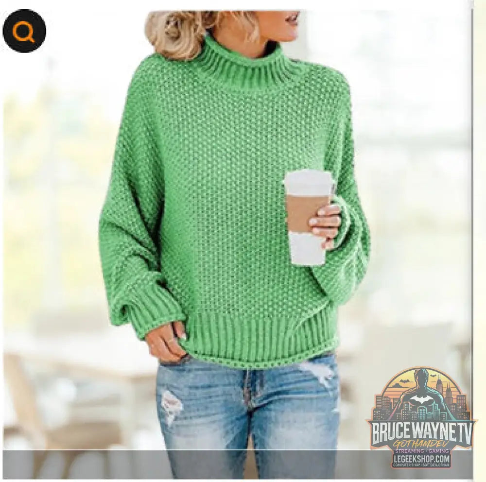 🧶 Pull Femme Col Roulé Tricoté Uni Casual 🧶 - Light Green / 4XL - Pull Femme