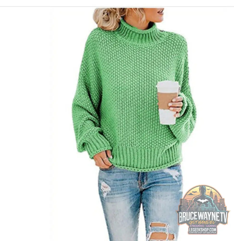 🧶 Pull Femme Col Roulé Tricoté Uni Casual 🧶 - Light green / L - Pull Femme