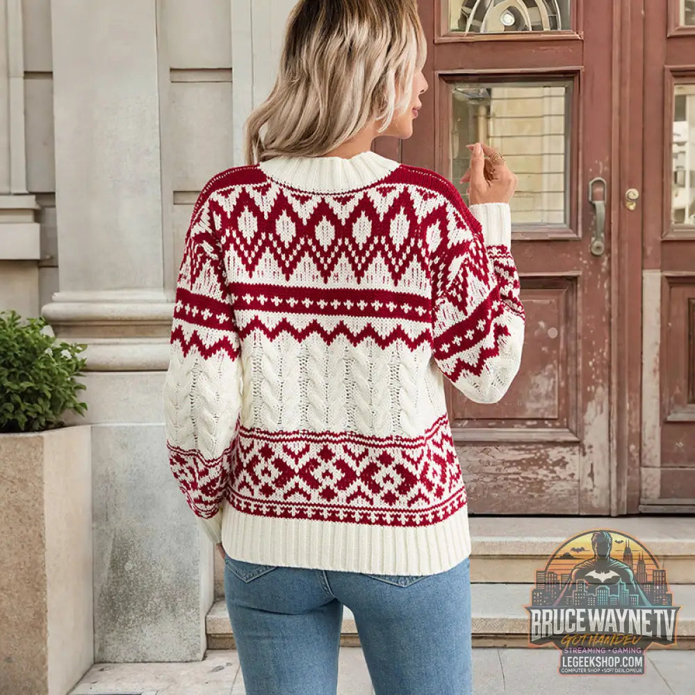 Pull Femme Jacquard Rétro Tricoté Loose Pullover - Pull Femme