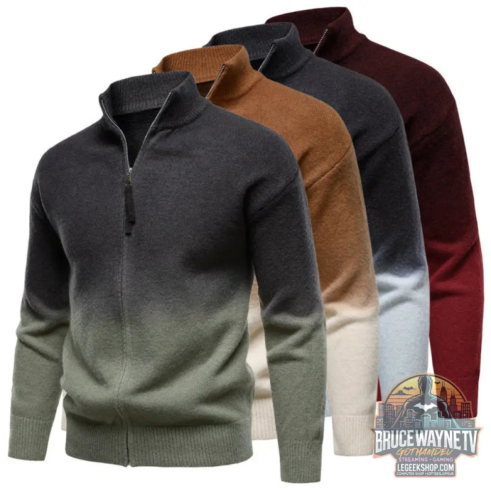 Pull Homme Col Dégradé Zip Style Britannique Nylon - Pull Homme
