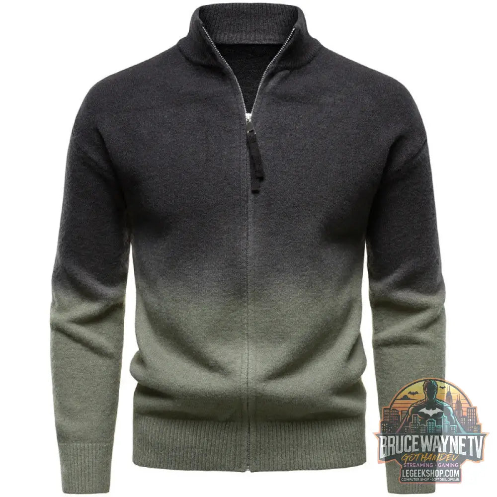 Pull Homme Col Dégradé Zip Style Britannique Nylon - Army Green / 3XL - Pull Homme