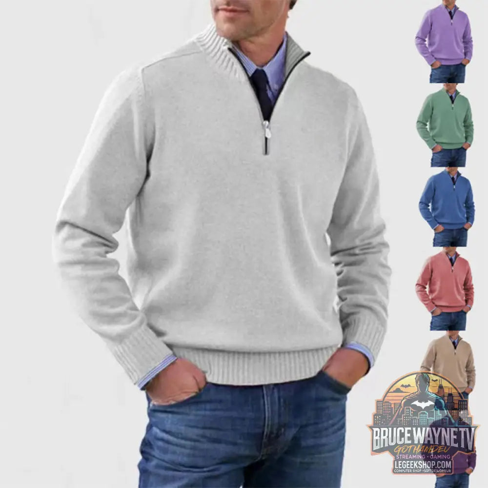 🧶 Pull Homme Col Montant Zip Tricoté Slim Fit 🧶 - Pull Homme