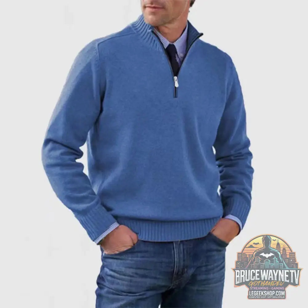 🧶 Pull Homme Col Montant Zip Tricoté Slim Fit 🧶 - Blue / M - Pull Homme