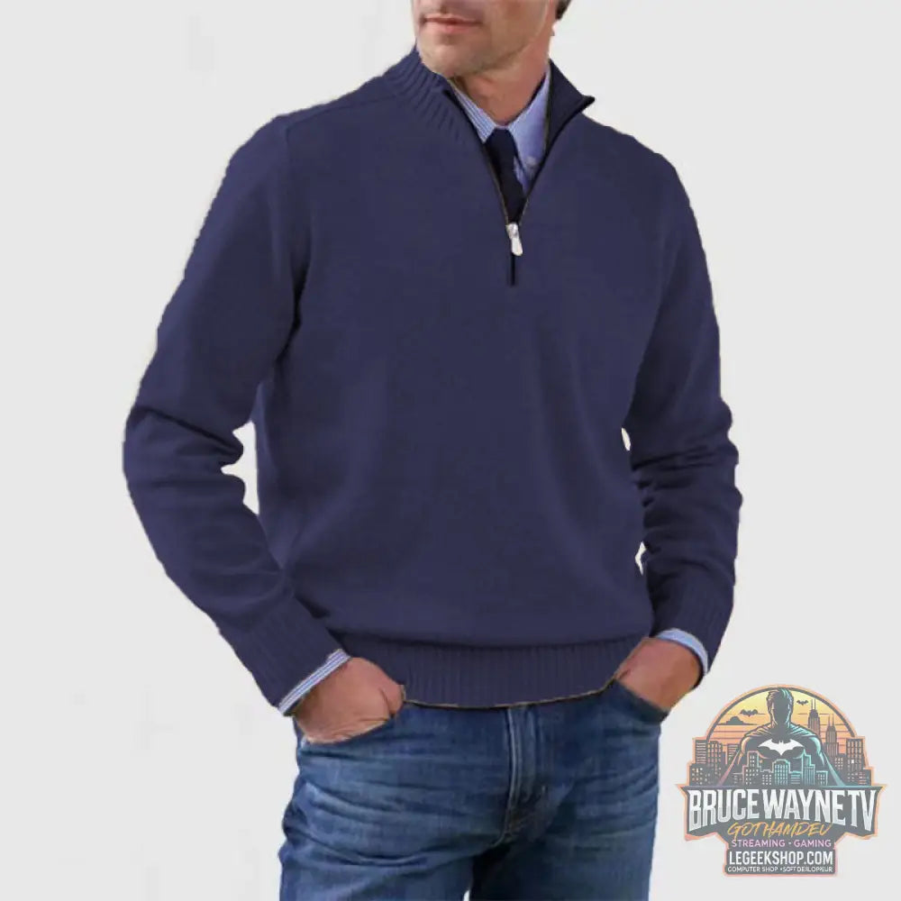 🧶 Pull Homme Col Montant Zip Tricoté Slim Fit 🧶 - Dark Blue / M - Pull Homme