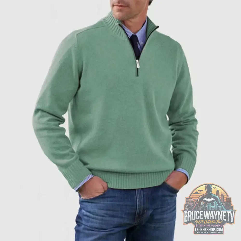 🧶 Pull Homme Col Montant Zip Tricoté Slim Fit 🧶 - Green / M - Pull Homme