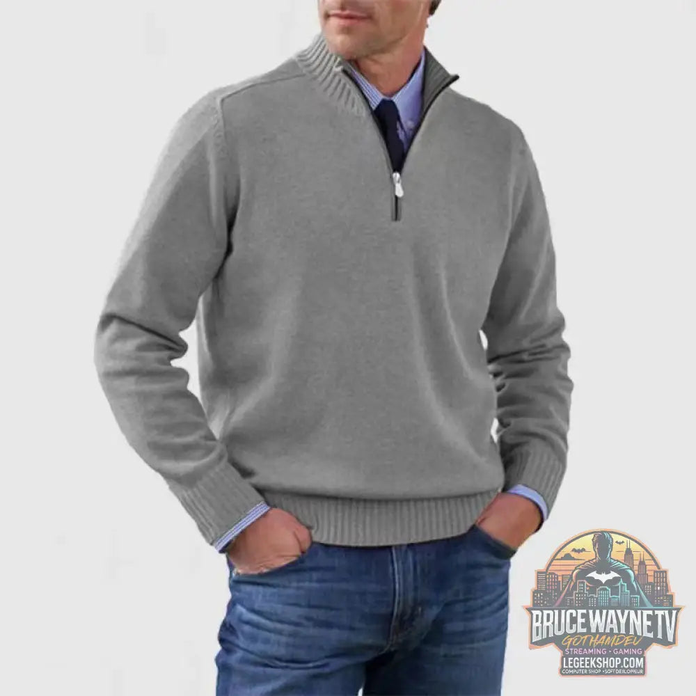 🧶 Pull Homme Col Montant Zip Tricoté Slim Fit 🧶 - Light Gray / M - Pull Homme