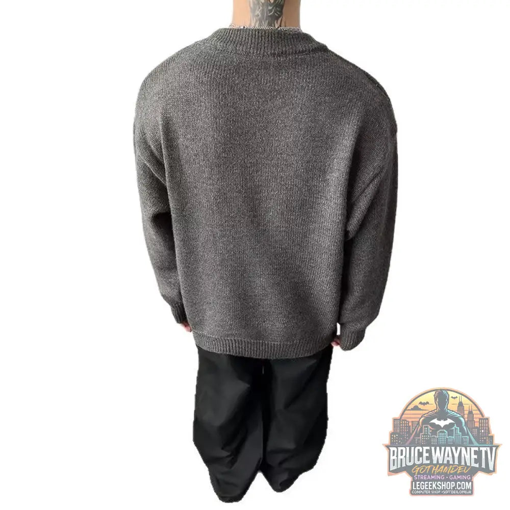 Pull Homme Loose Faux 2 Pièces Col Rond Coton Mélangé - Pull Homme