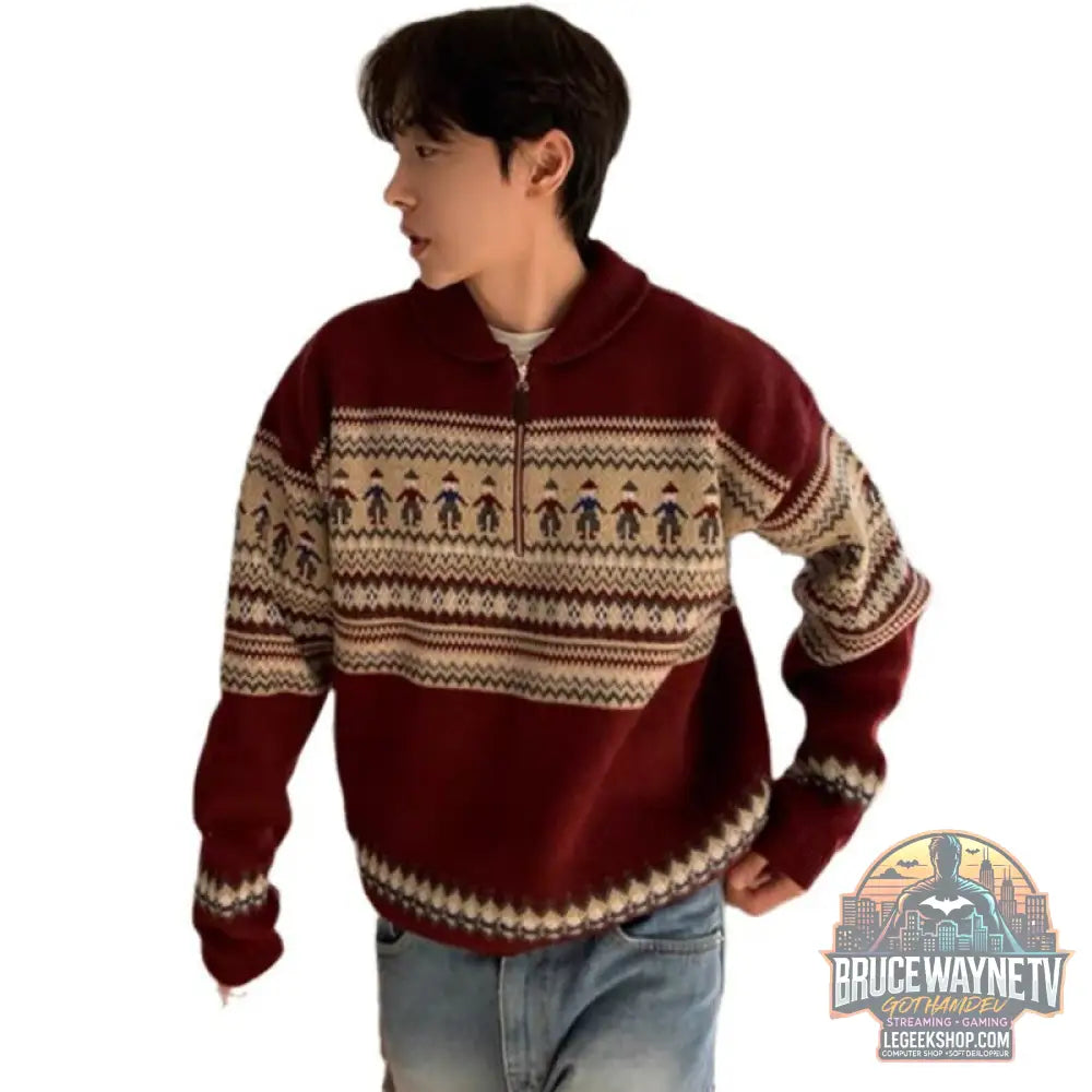 Pull Homme Motif Cerf Peluche Loose Tendance Artistique - Pull Homme