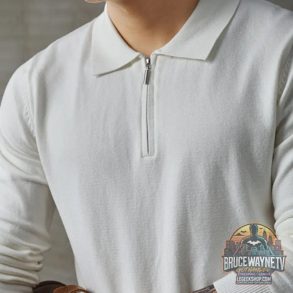 Pull Polo Homme Tricoté Zip Mi-Hauteur Loose - Pull Polo Homme